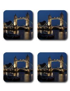 Tower Bridge At Night Image Square High Quality Lightweight Rubber Kitchen   Drink   Beverage Coasters   Set Of 4 Kitchen & Dining