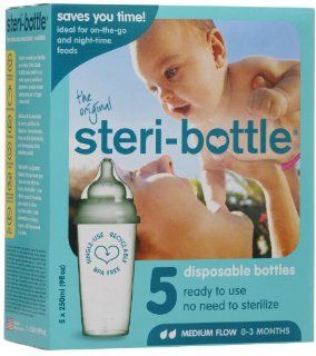 steri bottle Single Use Baby Bottles, Medium Flow, 9 oz., 5 ea  Steri Bottle Slow Flow  Baby
