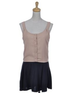 Anna Kaci S/M Fit Beige Black Skirt Button Down Conservative Ruffle Mini Dress