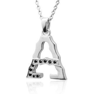 Men's Sterling Silver Alphabet Initial Letter A Black Diamond Pendant Necklace 0.11 carat Jewelry