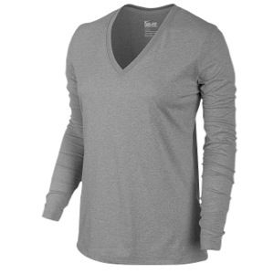 Nike Regular Longsleeve V Neck T Shirt   Womens   Training   Clothing   Dark Grey Heather/Medium Grey