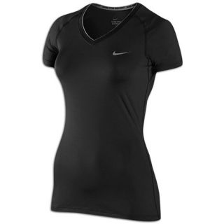 Nike Pro S/S V Neck II   Womens   Training   Clothing   Black/Cool Grey