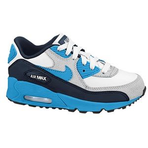 Nike Air Max 90   Boys Preschool   Running   Shoes   White/Obsidian/Metallic Silver/Vivid Blue