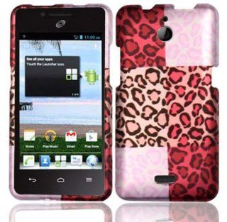 Huawei Ascend Plus H881c (StraightTalk) 2 Piece Snap On Rubberized Hard Plastic Image Case Cover, Black/White Cheetah Spot Pattern Pink Hue Squares Cover + LCD Clear Screen Saver Protector Cell Phones & Accessories