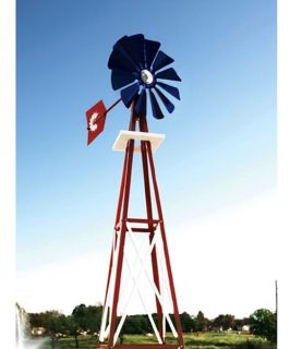 Decorative Red White and Blue Powder Coated Metal Backyard Windmill   Outdoor Sculptures and Statues