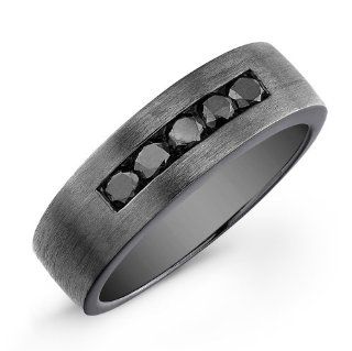 Victoria Kay Sterling Silver with Black Rhodium Men's 5 Stone Black Diamond Ring (3/4cttw) Jewelry