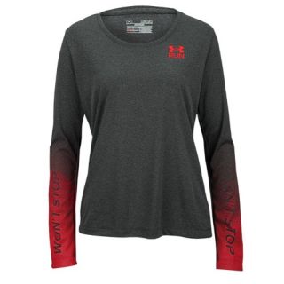 Under Armour Heatgear L/S Graphic Running T Shirt   Womens   Running   Clothing   Carbon Heather/Neo Pulse