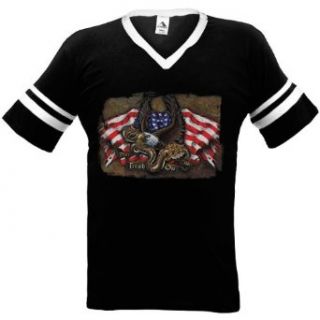 Don't Tread On Me Mens Ringer T shirt, U.S.A. Flag Eagle Snake Tattoo Style Design Mens V neck Shirt Clothing