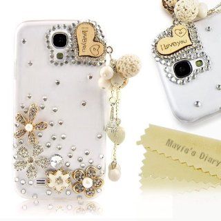 Mavis's Diary 3D Bling Diamond Love Heart Lanyards Pendant Protective Shell Crystal Case Cover for Samsung Galaxy S4 IV i9500 9505 M919 with Soft Cleaning Cloth + Screen Protector Cell Phones & Accessories