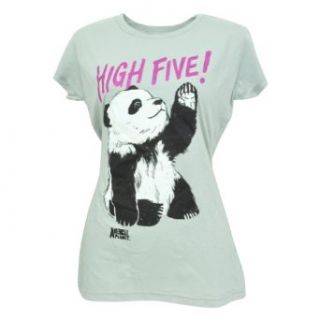Animal Planet High Five Panda Bear Junior Girls Tshirt Grey Glitter Tee XLarge Clothing