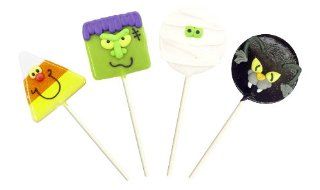 Spooky Lollipals, Four Halloween shaped pops Mummy, Monster, Cat and Candy corn. Three great flavors Toasted Marshmellow, Green Apple, Blackberry Grape. Great for "Trick or Treating", Halloween parties or gift giving. Fun, fully edible, made in