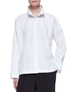Womens 3/4 Width High Collar Shirt, White   eskandar   White (1)