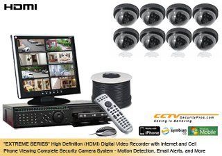 (FREE 16 Channel DVR Upgrade) "EXTREME SERIES" Complete High Definition (HDMI) 8 Camera Color Indoor Sony Super HAD 480 Lines Dome Security Camera System  Complete Surveillance Systems  Camera & Photo