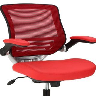 LexMod Edge Office Chair with Mesh Back and Red Leatherette Seat   Executive Chairs