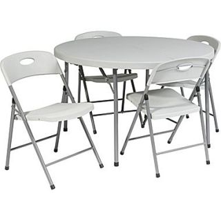 Office Star 48 Round Resin Folding Card Table plus 4 Chairs, Lt Gray