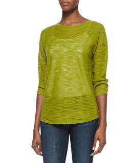 Womens Half Sleeve Slub Sweater, Apple Green   Halston Heritage   Apple green