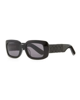 Square Sunglasses with Intrecciato Leather Arms, Black   Bottega Veneta   Black