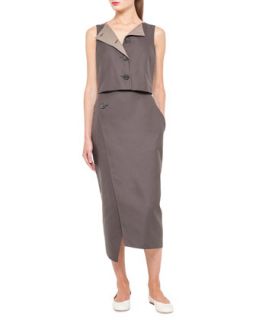 Womens Asymmetric Button Top Dress   Akris   Olive taupe (8/40)