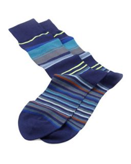 Mens Neon Striped Socks, Navy   Paul Smith   Navy