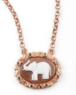 Black Diamond Trim Elephant Cameo Necklace   AMEDEO   Black
