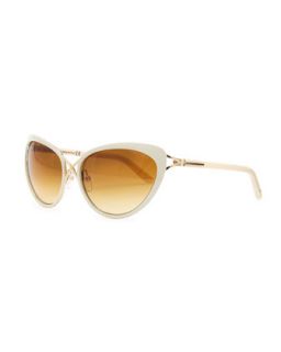 Daria Metal Cross Front Cat Eye Sunglasses, Ivory   Tom Ford   Ivory