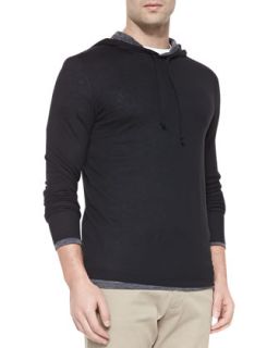 Mens Double Layer Knit Hoodie   Vince   Black (XX LARGE)
