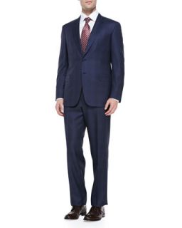 Mens Wool Tonal Plaid Two Piece Suit, Blue   Brioni   Blue (46L)