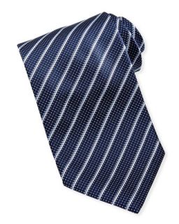 Mens Striped Textured Silk Tie, Navy   Brioni   Navy