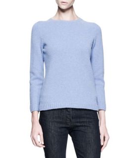 Womens Crewneck Cashmere Merino Pullover Sweater, Chambray   THE ROW  
