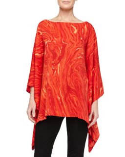 Womens Marble On Crepe Poncho Top, Coral   Michael Kors   Coral multi (ONE