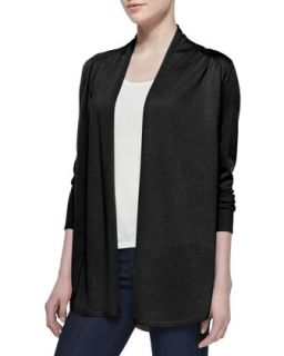 Womens Draped Shirttail Silk Cashmere Cardigan, Black   Black (SMALL)