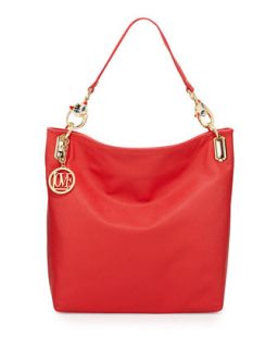 Saffiano Cat Handle Faux Leather Small Tote, Red   Love Moschino