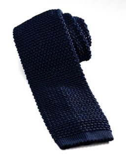 Mens Knit Silk Tie, Marine   Charvet   Blue