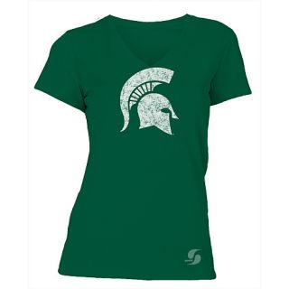 SOFFE Womens Michigan State Spartans No Sweat V Neck Short Sleeve T Shirt  