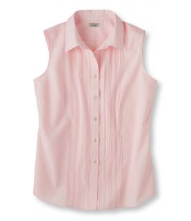 Wrinkle Resistant Pinpoint Oxford Shirt, Sleeveless Pin Tucked Misses Petite