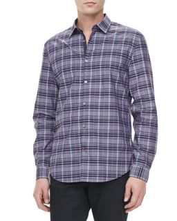 Mens Plaid Long Sleeve Sport Shirt, Purple   John Varvatos Star USA   Purple