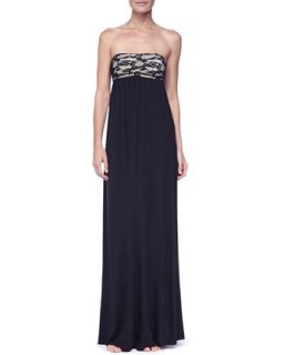 Womens Strapless Empire Waist Maxi Dress   Luxe by Lisa Vogel   Onyx (LARGE)