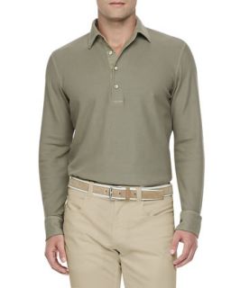 Mens Huck Long Sleeve Polo Shirt, Taupe   Loro Piana   Taupe (SMALL)