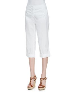 Womens Cuffed Twill Capri Pants, White   Eileen Fisher   White (LARGE (14/16))