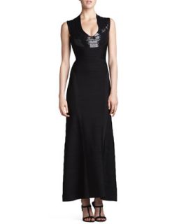 Womens Sequined A Line Bandage Gown   Herve Leger   Black (X SMALL)