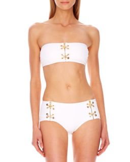 Womens Lace Up Bandeau Bikini   Michael Kors   Optic white (12)