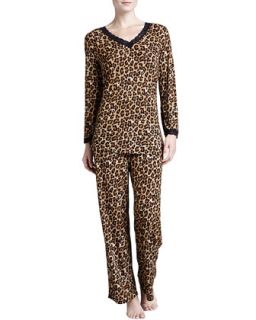 Womens Leopard Print Lace Trim Pajamas   Natori   Animal kingdom (SMALL/6 8)