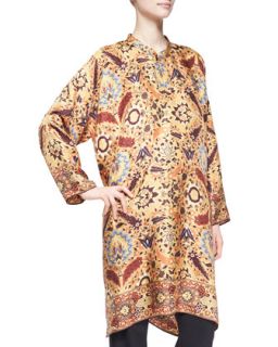 Womens Collarless Printed Silk Tunic, Gold   eskandar   Gold (1)