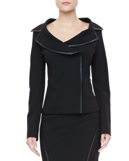 Womens Leather Trim Offset Jacket   Donna Karan   Black (4)