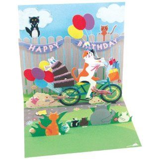 Birthday Greeting Card For Her   Cat and Cake Bike Ride Pop Up 