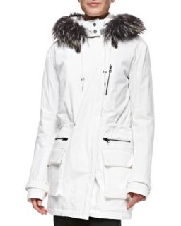 Womens Quilted Parka with Fur Trimmed Hood   Vince   Off white (LARGE)