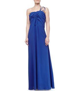 Womens Strapless Bow Decorated Silk Crepe Gown, Royal Blue   Carolina Herrera  