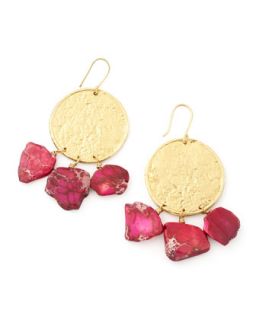 22k Yellow Gold Plate & Pink Jasper Drop Earrings   Nest   Pink