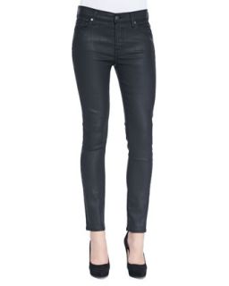 Womens Mid Rise Ankle Skinny Jeans, Black Jeather   7 For All Mankind   Black