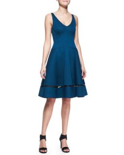 Womens A Line Cocktail Dress with Sheer Inset   Donna Karan   Teal (6)